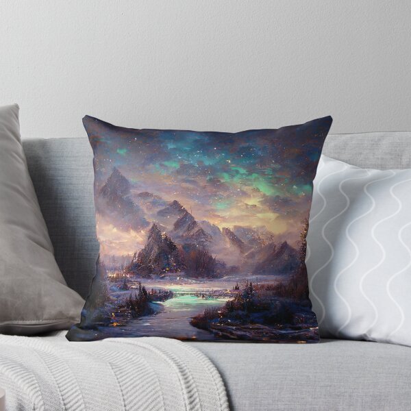 Item preview,  Magical Christmas Skyrim Aurora Clouds - Christmas village Landscape Painting | Purple Misty Magic designed and sold by Million-Clouds.