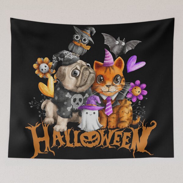 Item preview, Spooky Witchy Pug & Cute Baby Tiger Cyber-Halloween Digital Design designed and sold by mangaworldart.
