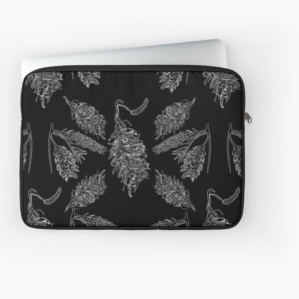 Black and White Australian Floral Print Laptop Sleeve