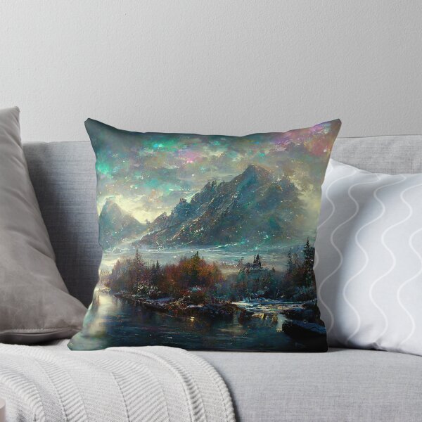 Item preview, Magical Winter Skyrim Aurora Borealis Northern Lights Landscape with Mountains and River | Digital Painting (Inspired by Bob Ross)  designed and sold by Million-Clouds.