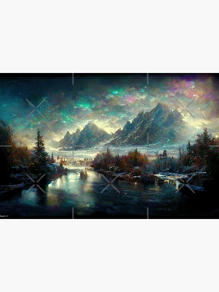 Disover Magical Winter Skyrim Aurora Borealis Northern Lights Premium Matte Vertical Posters