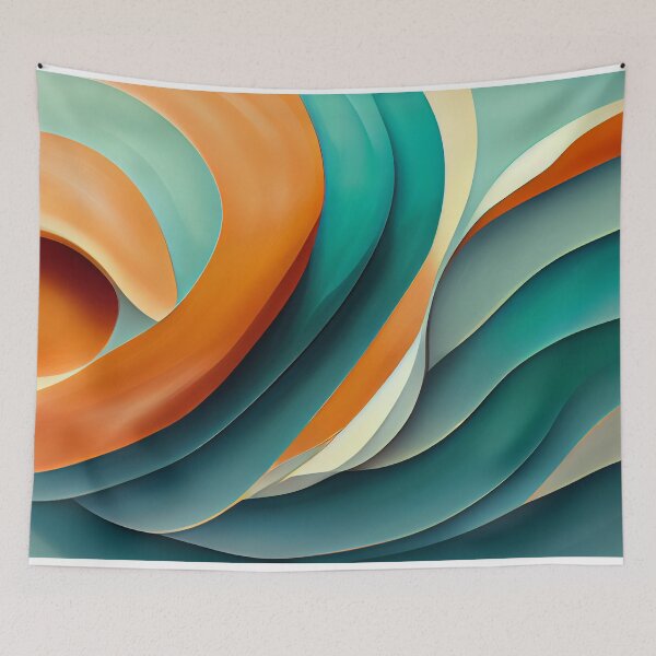 Item preview, Waves and Curves in Teal and Orange  - Created by A.I. designed and sold by Created-by-AI.