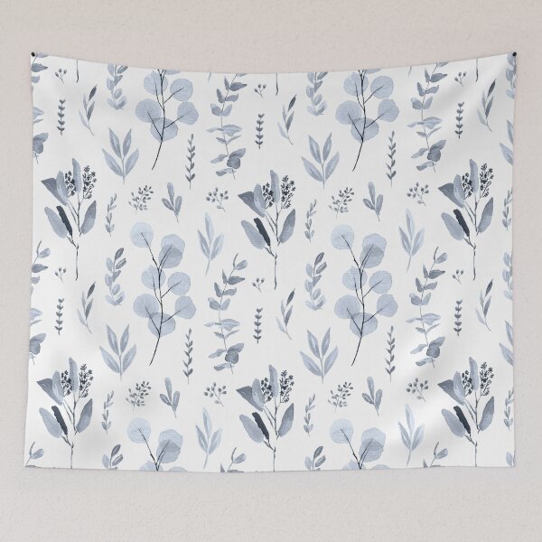 Item preview, Eucalyptus watercolor blue lineal pattern designed and sold by Anis Illustration.