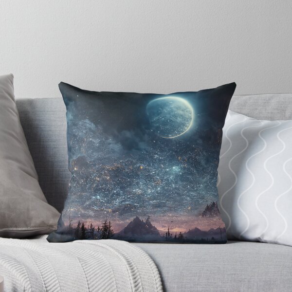 Artikelvorschau, Other-Worldly Skyrim Supermoon and Stars - Painting of Skyrim Mountains and Nature | Skyrim Elder Scrolls | Super Full Moon, Stars, Mountains | Digital Painting entworfen und verkauft von Million-Clouds.