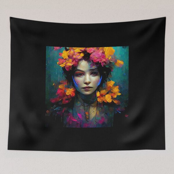 Item preview, Girl with Colorful Flowers Portrait - best selling  designed and sold by Aditya Bhole.