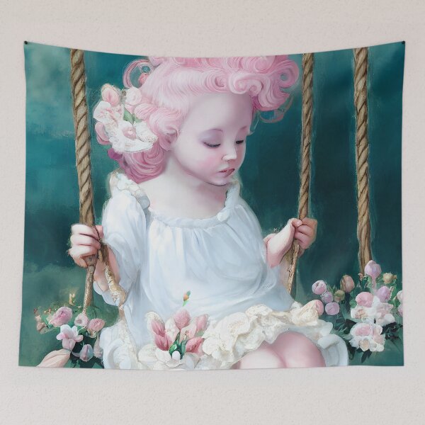Item preview, Softly Swinging Floral Painted Little Cherub designed and sold by MythicPrompts.