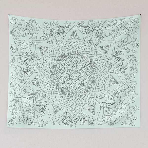 Item preview, Black Outline Celtic Knot Floral Lotus Mandala designed and sold by kernowerno.