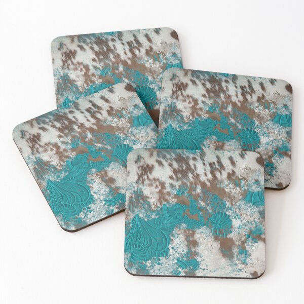 Item preview, Teal Tooled Leather Horsehair or Cowhide Animal Print designed and sold by ElishaKayne.