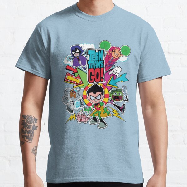 Teen Titans Go It's Go Time Main Characters Boy's Navy T-shirt-XS