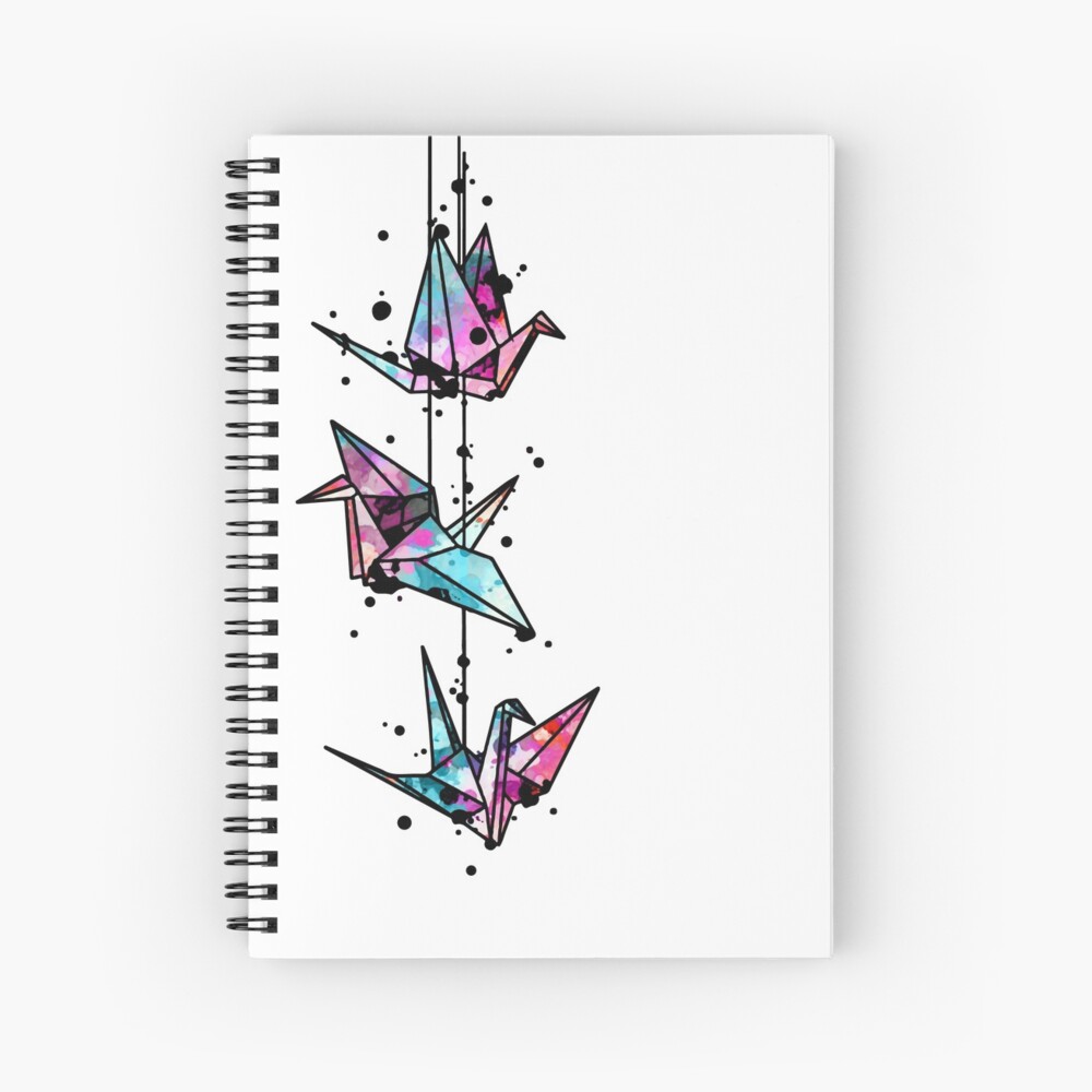 "White Crane Watercolor Origami" Spiral Notebook for Sale by Kumabushi