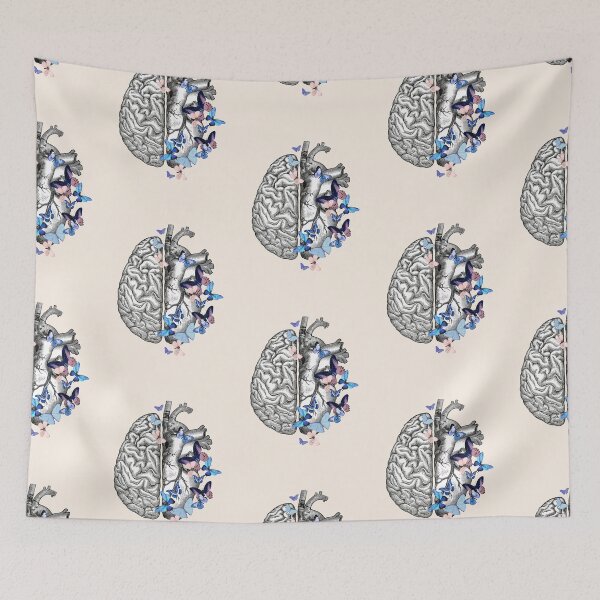 Item preview, Blue butterflies for half brain half heart, head and heart, vintage watercolor designed and sold by Collagedream.