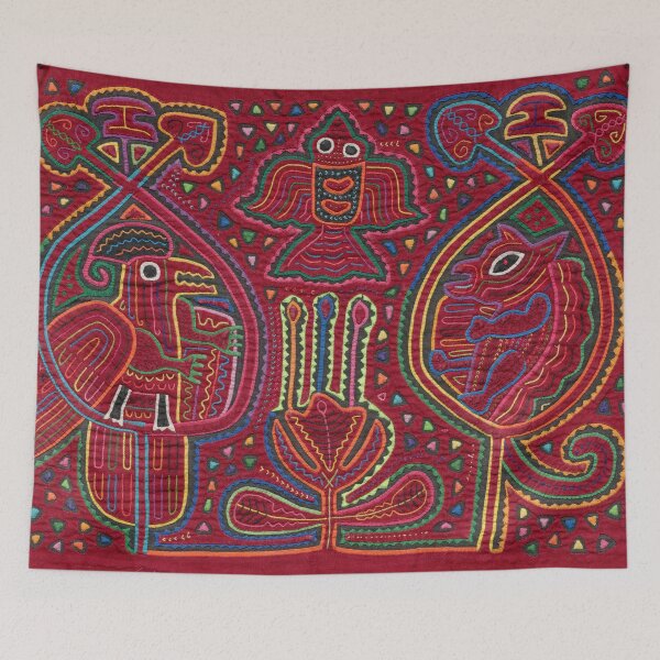 Item preview, Vintage Bird and Flower Mola Textile designed and sold by Vintage Wall Art.
