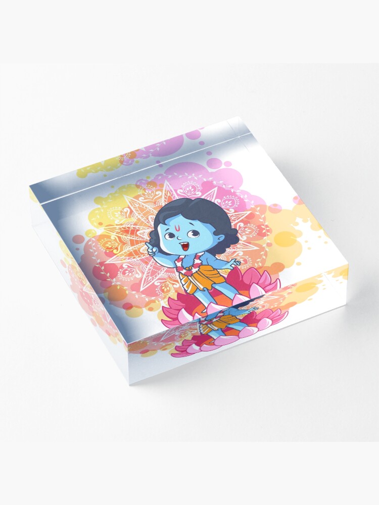 Alternate view of Happy little Krishna on the lotus. Cute cartoon Krishna. Acrylic Block