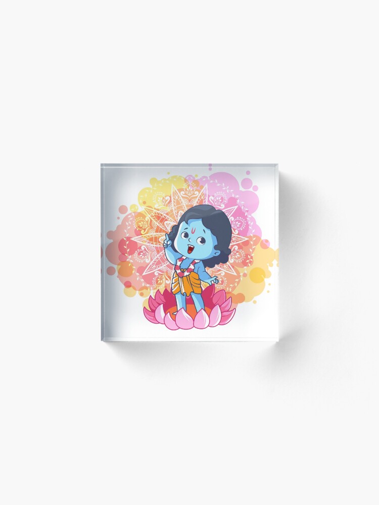 Alternate view of Happy little Krishna on the lotus. Cute cartoon Krishna. Acrylic Block