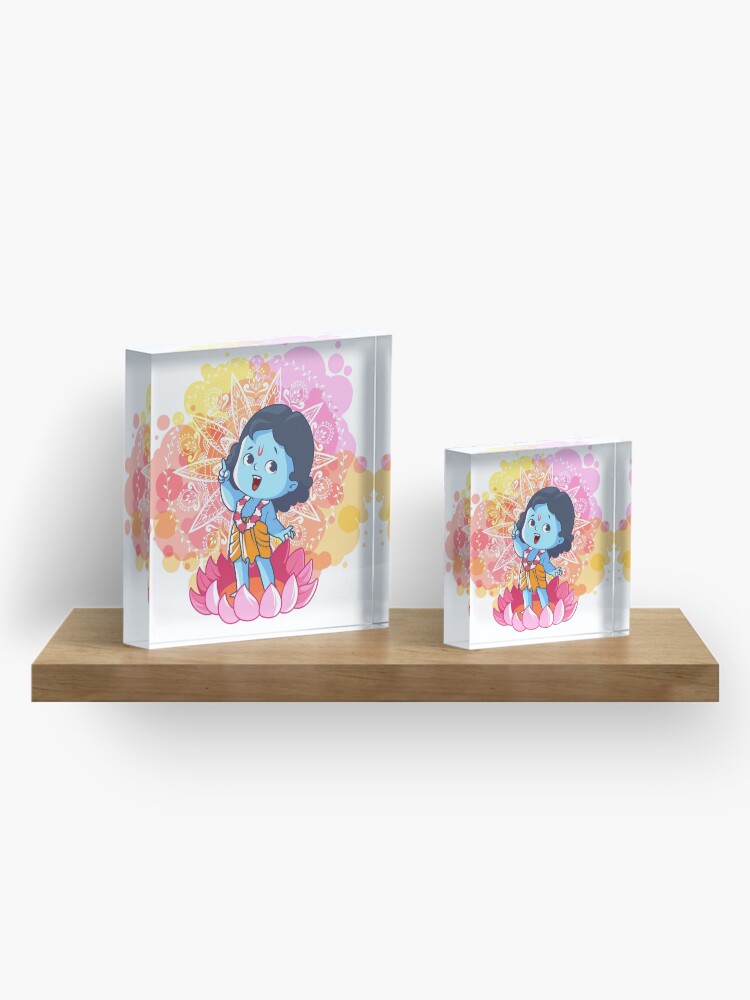 Alternate view of Happy little Krishna on the lotus. Cute cartoon Krishna. Acrylic Block