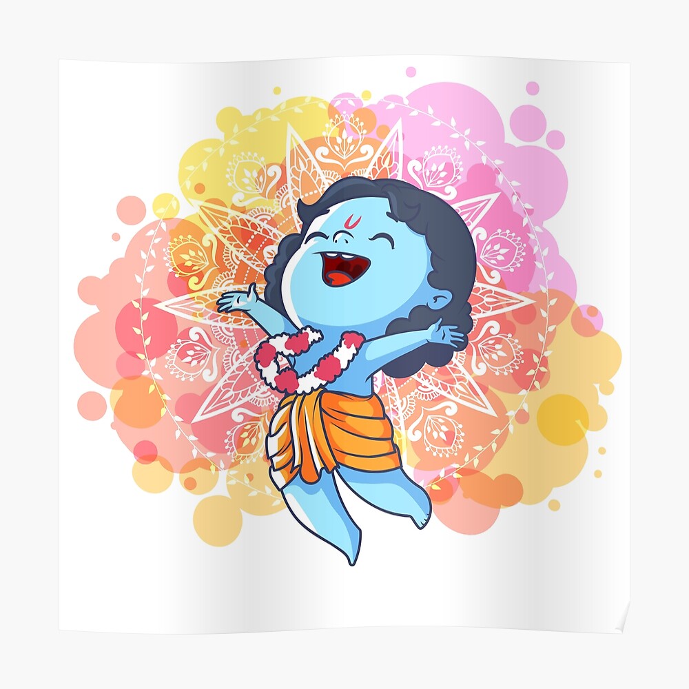 Very happy little Krishna is jumping. Cute cartoon Krishna. Very happy little Krishna is jumping. Cute cartoon Krishna.