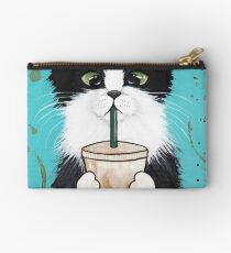 Tuxedo Cat with Iced Coffee Studio Pouch