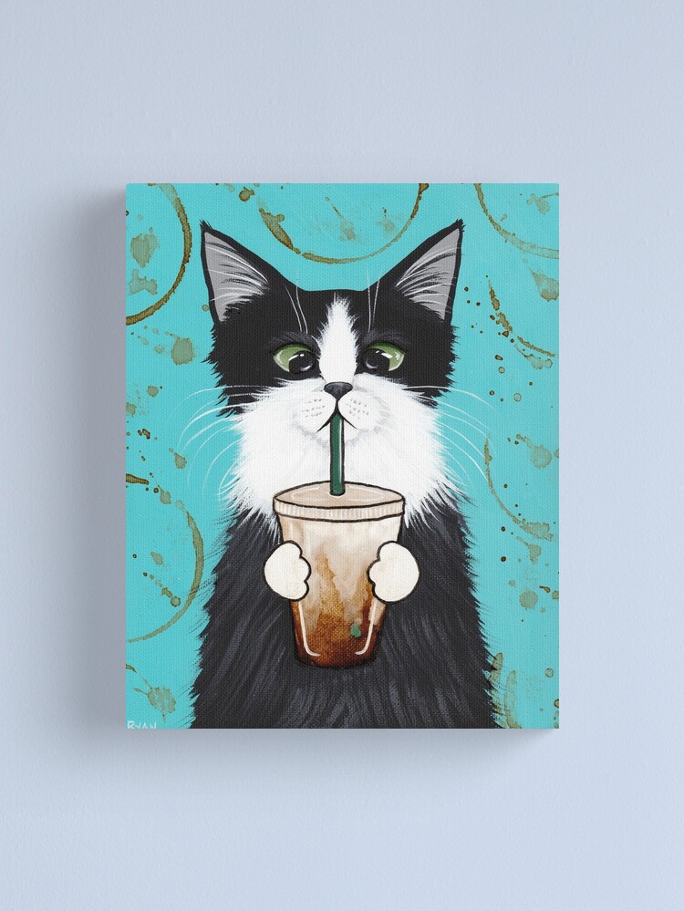 Alternate view of Tuxedo Cat with Iced Coffee Canvas Print