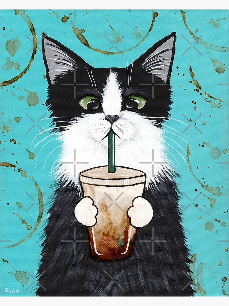 Tuxedo Cat with Iced Coffee by kilkennycat