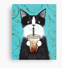 Tuxedo Cat with Iced Coffee Canvas Print