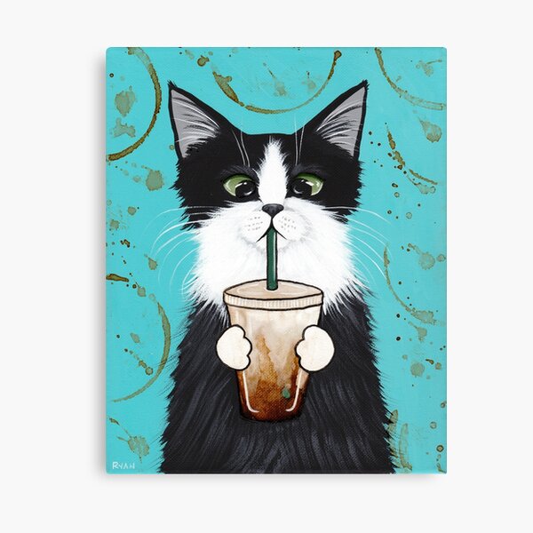Item preview, Tuxedo Cat with Iced Coffee designed and sold by KilkennyCat Art.