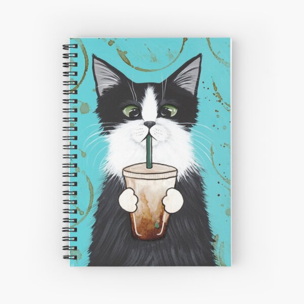 Tuxedo Cat with Iced Coffee Spiral Notebook