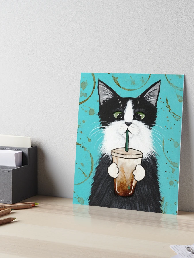 Tuxedo Cat Drink Coffee and Know Things - Wrapped Canvas Textual Art Trinx Size: 14 H x 11 W x 1.25 D