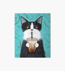 Tuxedo Cat with Iced Coffee Art Board