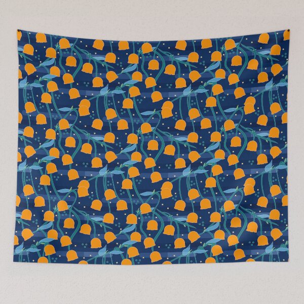 Item preview, Orange Lily of the Valley in Midnight Blue Night Pattern designed and sold by Moyanana.