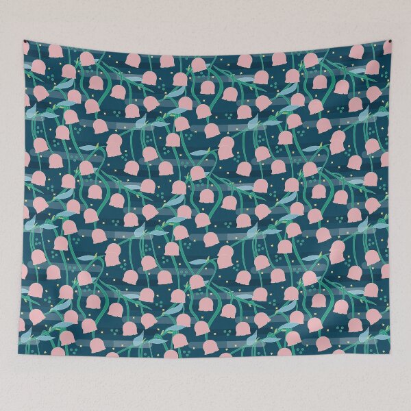 Item preview, Pink Lily of the Valley in Dark Blue Night Pattern designed and sold by Moyanana.