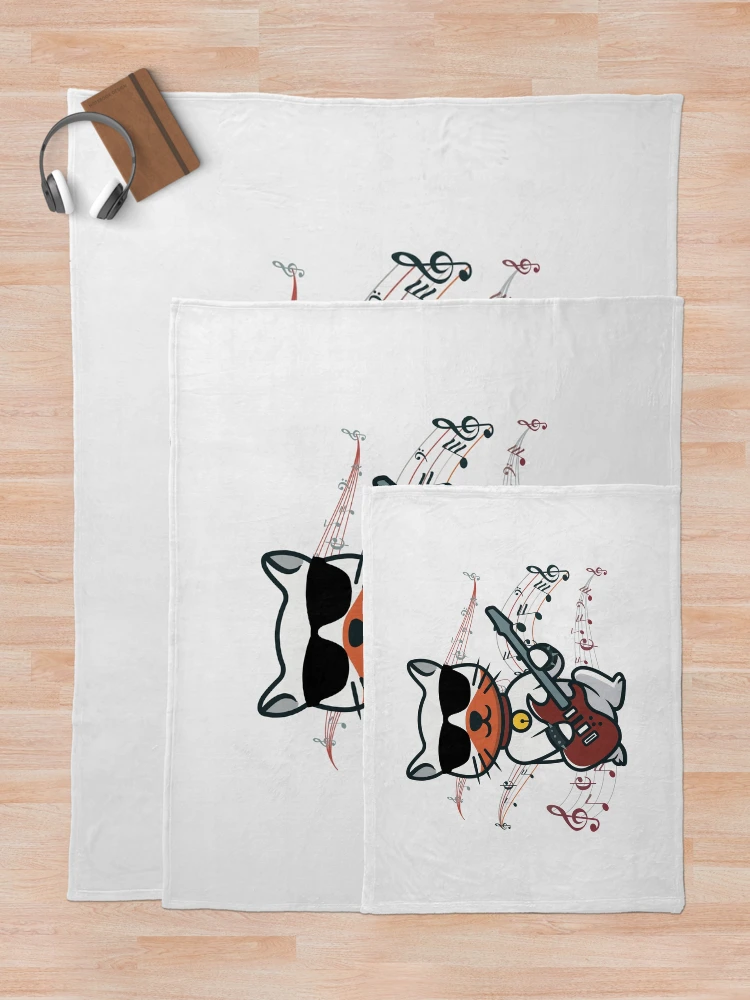 Thumbnail 5 of 6, Throw Blanket, Cute Rocker Cat designed and sold by HappyLifeCreate.