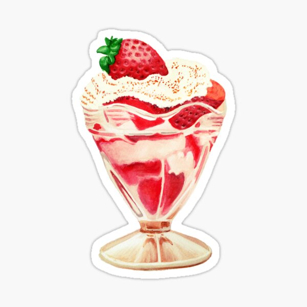 Strawberry and cream dessert , food illustration Sticker