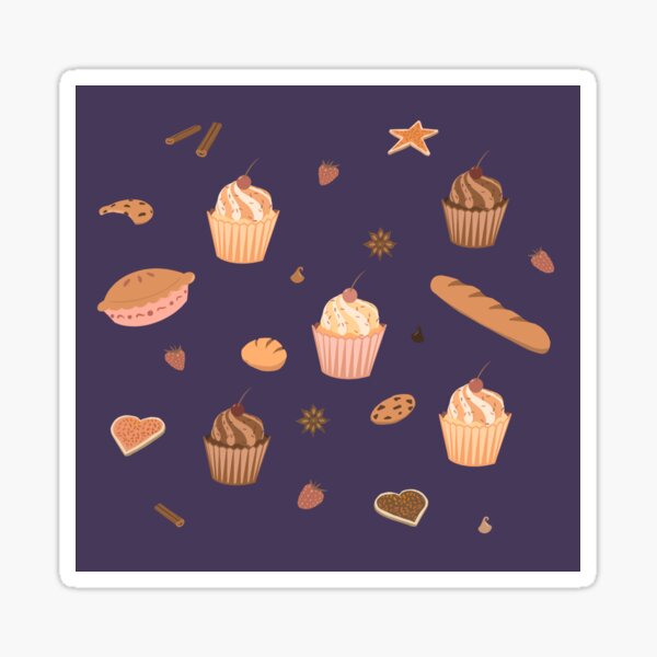 Cupcakes & Treats Pattern, Purple Sticker