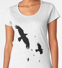 Ein Mord an Krähen im Flug Vector Silhouette Frauen Premium T-Shirts