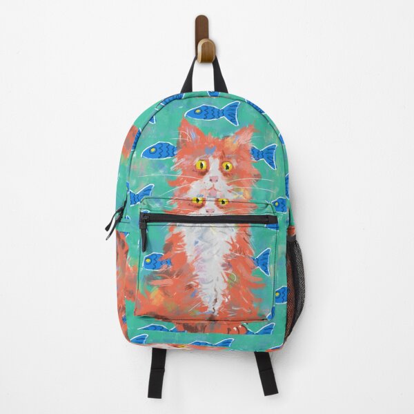 Item preview, Orange Cat and Blue Fish | Artwork Oil Painting Digital Art designed and sold by SFK-workshop.