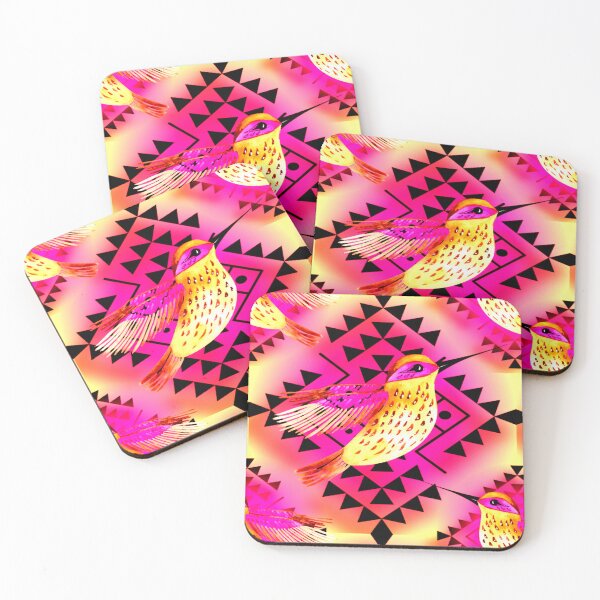 Item preview, Yellow/ Bright Red / Pink / Black Hummingbird Native Print designed and sold by JMWCD.