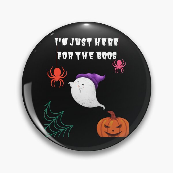 Item preview, I'm Just Here For The Boos - Cute Ghost with purple hat Spiders Evil Pumpkin Cobweb designed and sold by Mechanical-Artt.