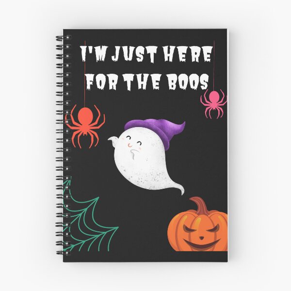 Item preview, I'm Just Here For The Boos - Cute Ghost with purple hat Spiders Evil Pumpkin Cobweb designed and sold by Mechanical-Artt.