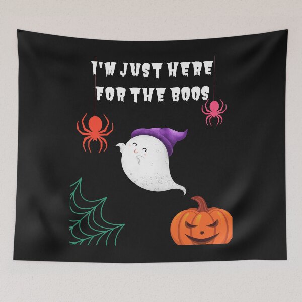 Item preview, I'm Just Here For The Boos - Cute Ghost with purple hat Spiders Evil Pumpkin Cobweb designed and sold by Mechanical-Artt.