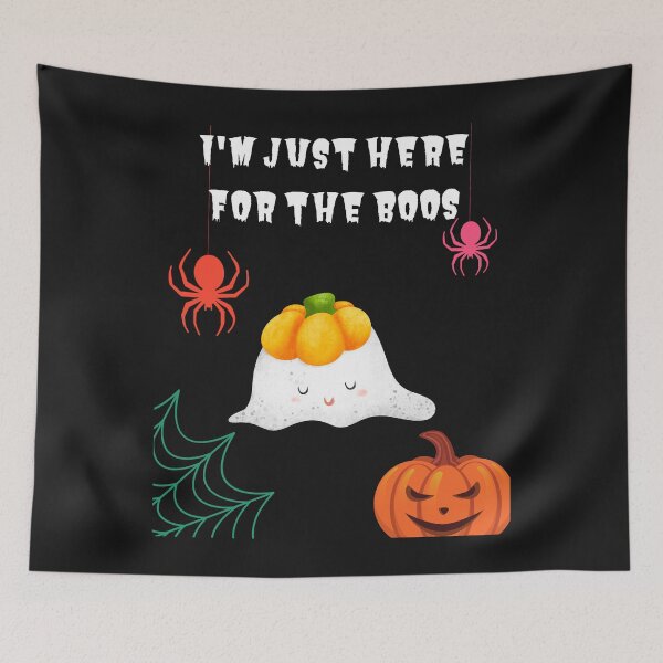 Item preview, I'm Just Here For The Boos - Cute Ghost with pumpkin hat Spiders Evil Pumpkin Cobweb designed and sold by Mechanical-Artt.