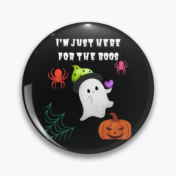 Item preview, I'm Just Here For The Boos - Cute Ghost with green hat purple heart Spiders Evil Pumpkin Cobweb designed and sold by Mechanical-Artt.