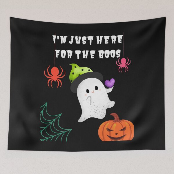 Item preview, I'm Just Here For The Boos - Cute Ghost with green hat purple heart Spiders Evil Pumpkin Cobweb designed and sold by Mechanical-Artt.