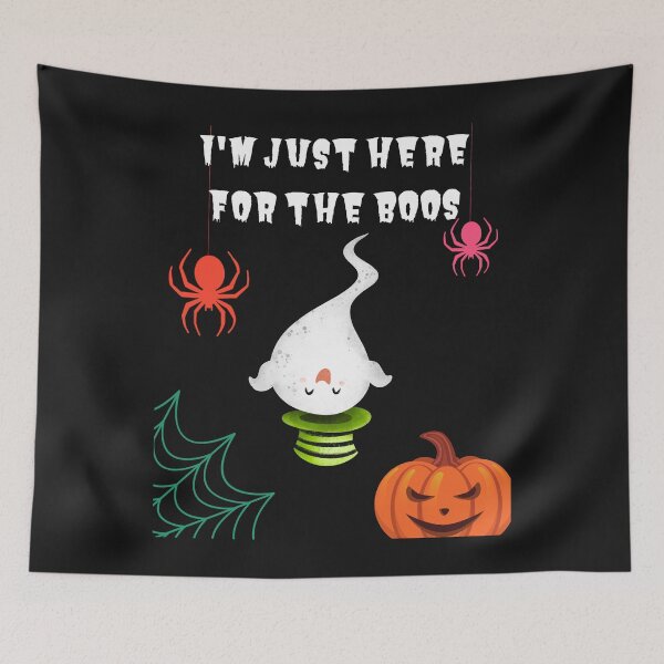 Item preview, I'm Just Here For The Boos - Cute upside down Ghost with green hat Spiders Evil Pumpkin Cobweb designed and sold by Mechanical-Artt.