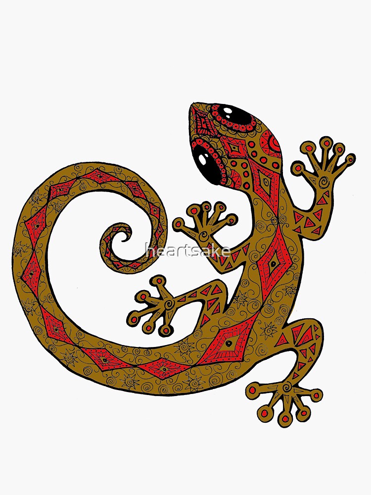 Thumbnail 3 of 3, Sticker, Red and Gold Gecko designed and sold by heartsake.