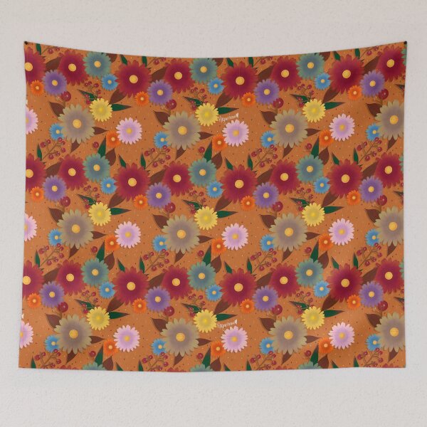 Item preview, Fall floral pattern - orange background designed and sold by madamemorgane.