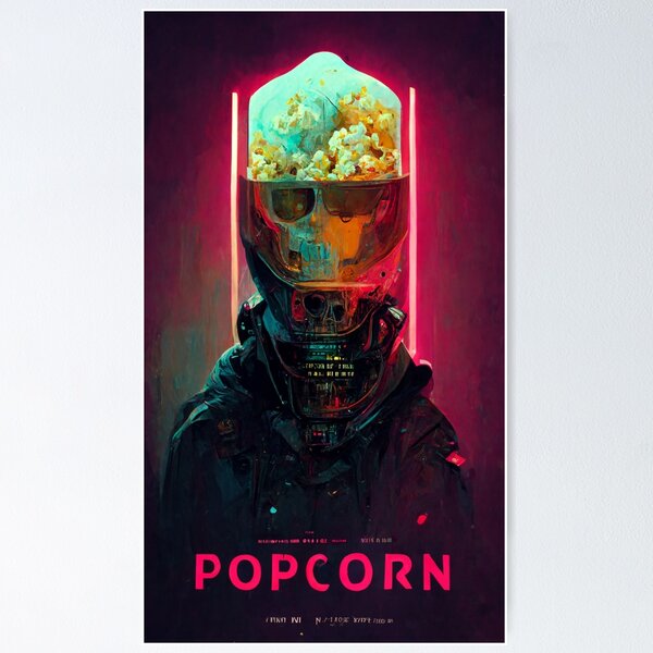 Aperçu de l'œuvre Popcorn Halloween Cinéma Midjourney créée et vendue par AICustomArt ⭐⭐⭐⭐⭐.