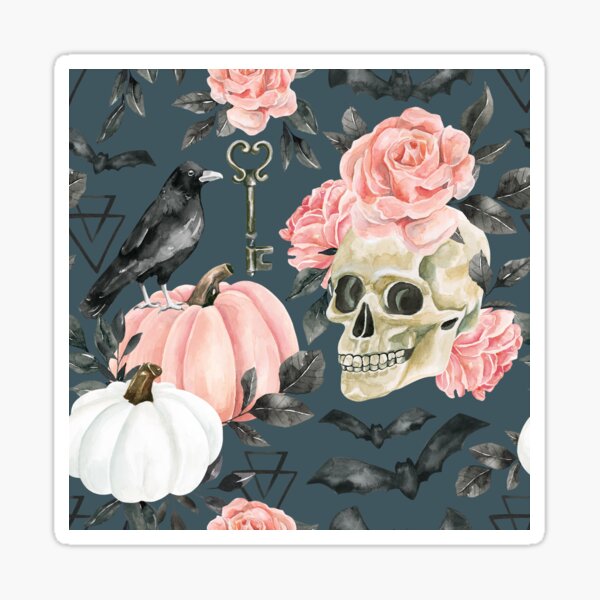 Vista previa del artículo con la obra «Calavera de luna de octubre y rosa en azul cielo nocturno», diseñado y vendido por cateandrainn.