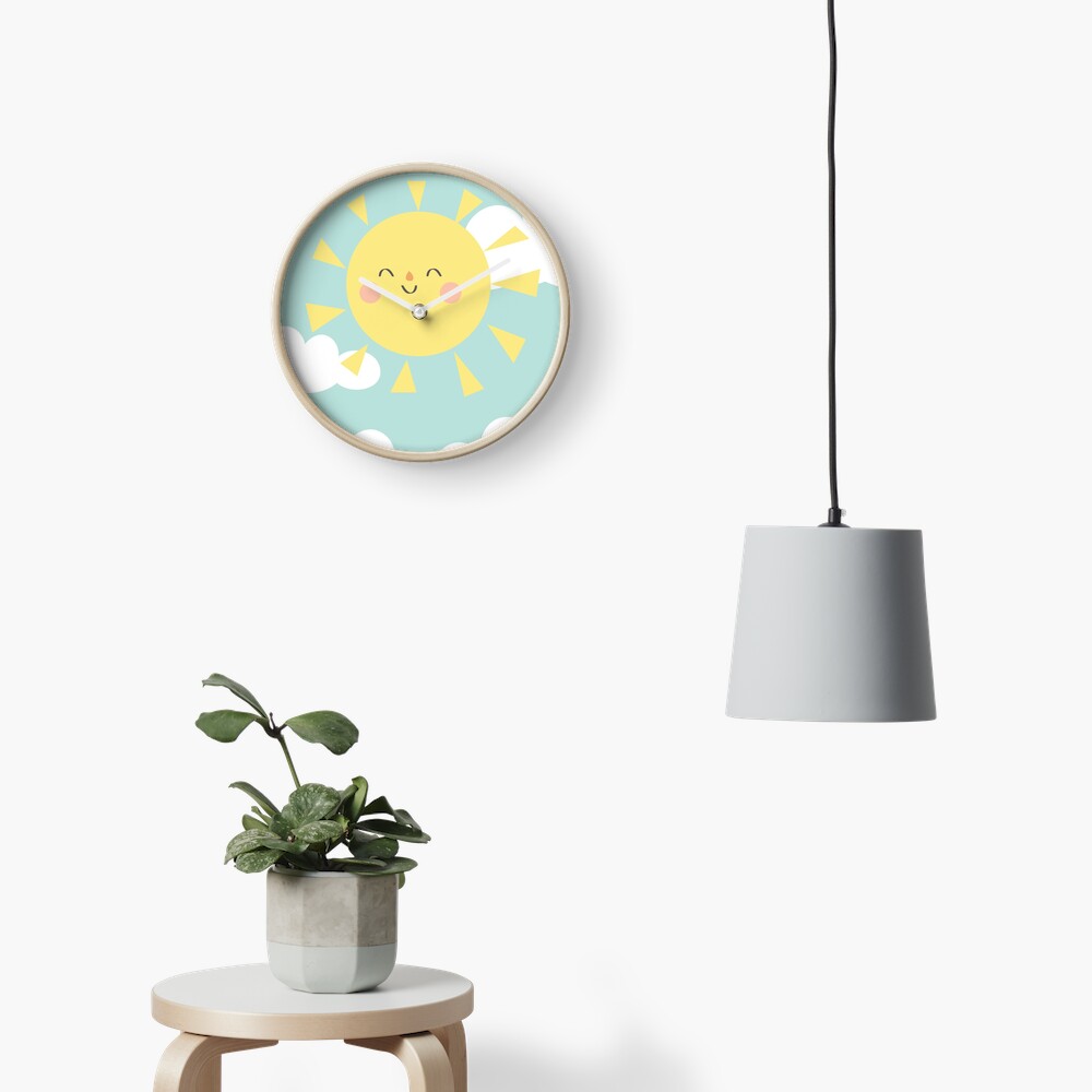 You are My Sunshine Happy Sun and Clouds Pastel Baby Nursery Art Print Design Clock