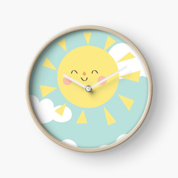You are My Sunshine Happy Sun and Clouds Pastel Baby Nursery Art Print Design Clock