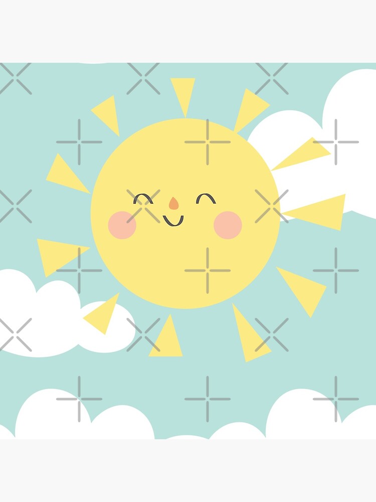 You are My Sunshine Happy Sun and Clouds Pastel Baby Nursery Art Print Design by DesIndie